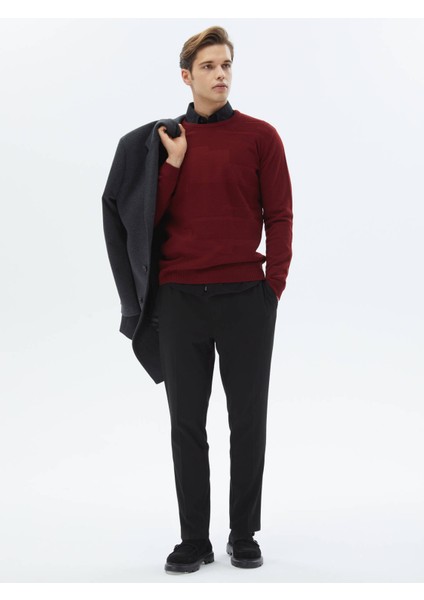 Kırmızı Bisiklet Yaka Jakarlı Yün Karışımlı Triko Kazak fiyatları