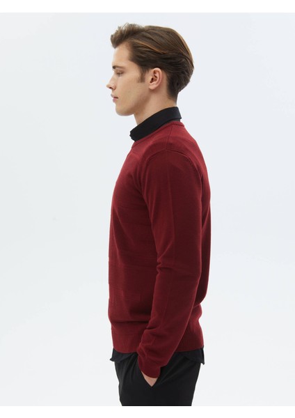 Kırmızı Bisiklet Yaka Jakarlı Yün Karışımlı Triko Kazak modelleri