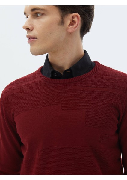 Kırmızı Bisiklet Yaka Jakarlı Yün Karışımlı Triko Kazak fırsatları