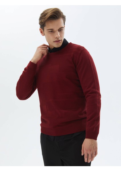 Kırmızı Bisiklet Yaka Jakarlı Yün Karışımlı Triko Kazak indirimleri