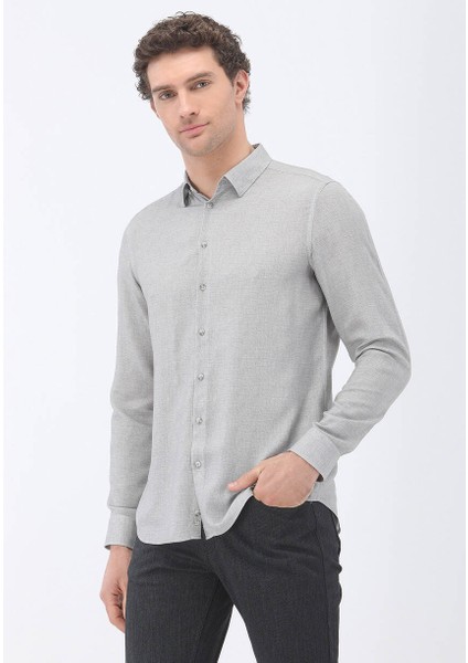 Gri Baskılı Regular Fit Dokuma Casual Gömlek