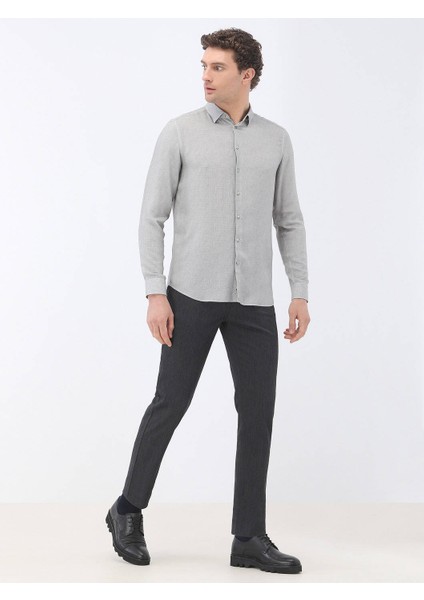 Gri Baskılı Regular Fit Dokuma Casual Gömlek