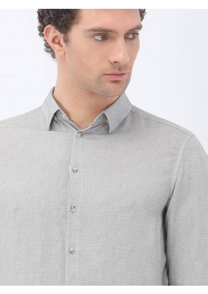 Gri Baskılı Regular Fit Dokuma Casual Gömlek