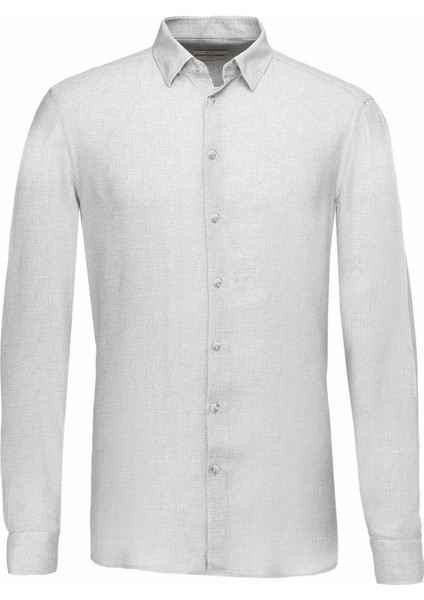 Gri Baskılı Regular Fit Dokuma Casual Gömlek
