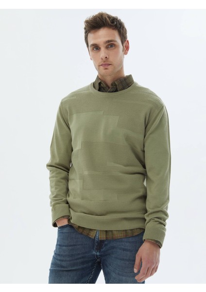 Açık Yeşil Bisiklet Yaka Jakarlı Yün Karışımlı Triko Kazak fiyatları