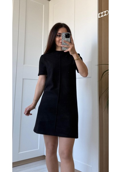 Yumuşak Mini Elbise-Siyah