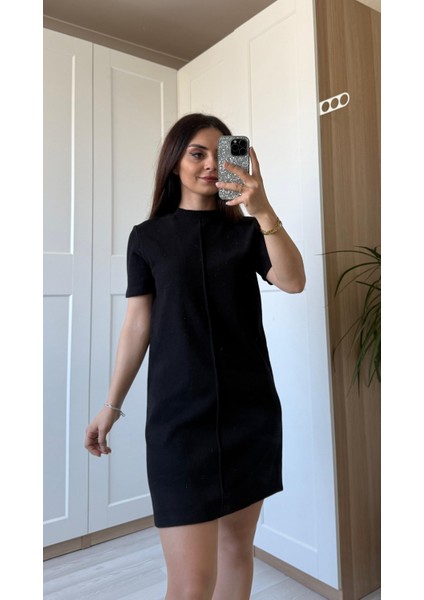 Yumuşak Mini Elbise-Siyah