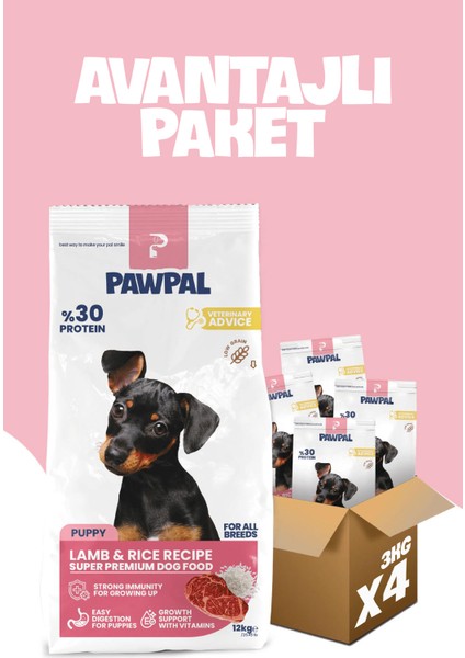 Kuzu Etli Süper Premium Yavru Köpek Maması 12 kg - Düşük Tahıllı