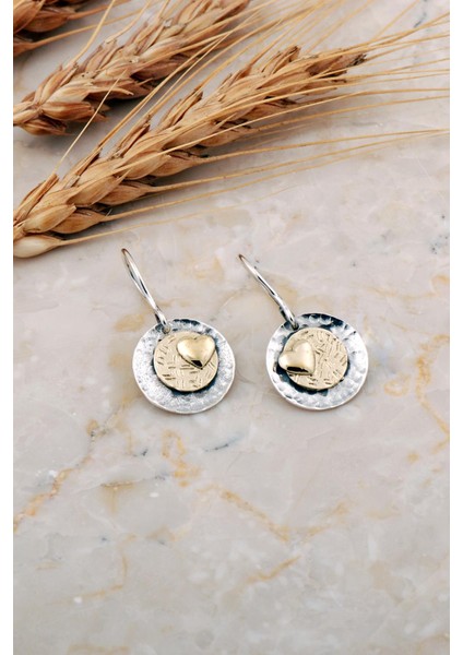 Kalp Tasarım Çekiç Dövme Elişi Gümüş Küpe 7248