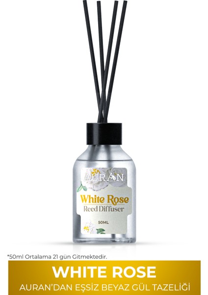 Beyaz Gül Çubuklu Oda Kokusu Bambu Kokusu White Rose Reed Diffuser 50ml
