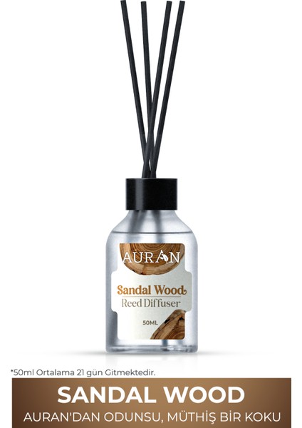 Sandal Ağacı Çubuklu Oda Kokusu Bambu Kokusu Sandal Wood Reed Diffuser 50ml
