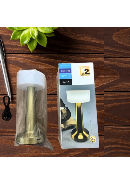 Global KML103 3 Fonksiyonlu Şarjlı ve Dimli Krom LED Masa Lambası (Beyaz + Ilık Beyaz + Gün Işığı)