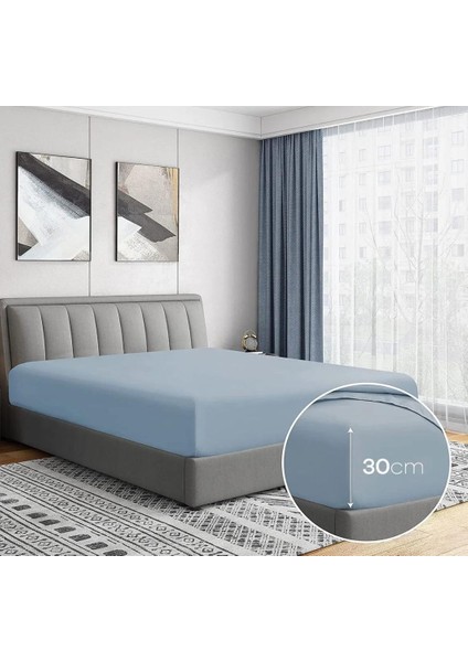 180 x 200+30 cm Mavi Çift Kişilik Çarşaf