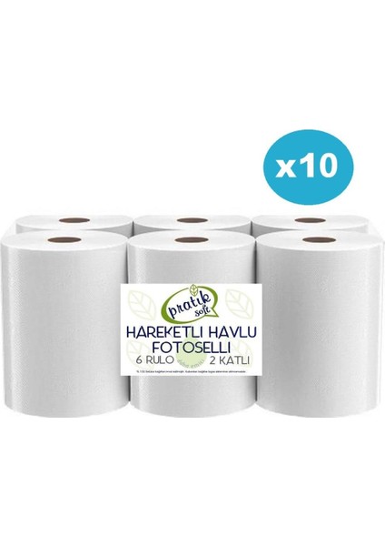 Pratiksoft 10 Koli 21CM Fotoselli Hareketli Kağıt Havlu 60 Rulo