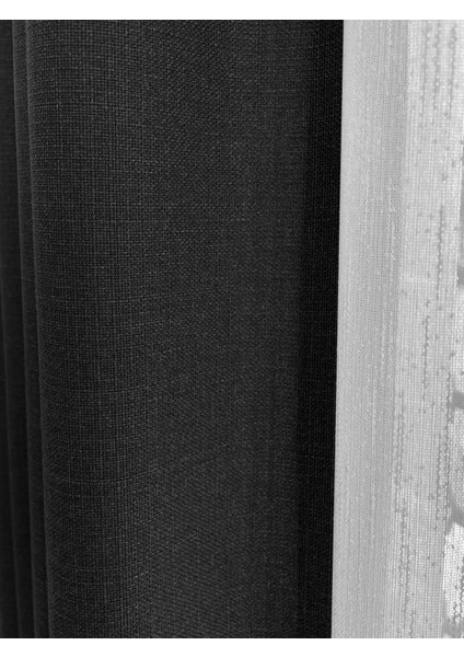 Alaska Keten Fon Perde Siyah Tek Kanat (Pilesiz)