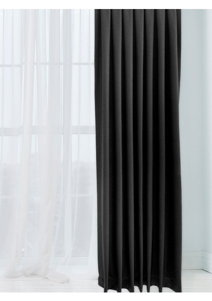 Alaska Keten Fon Perde Siyah Tek Kanat (Pilesiz) fırsatları