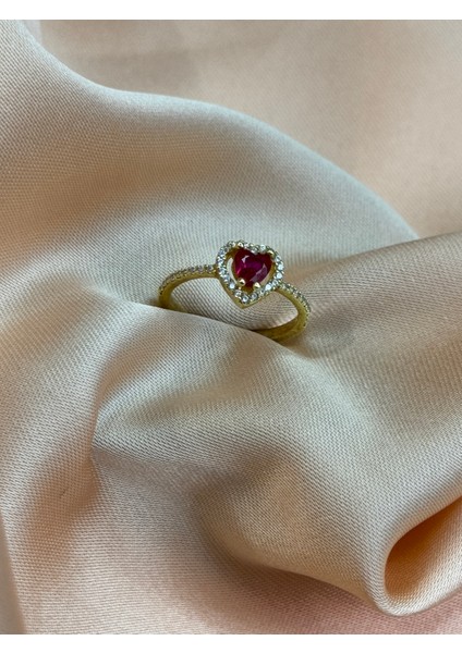 925 Ayar Gümüş Altın Kaplama Kalp Detaylı Yüzük