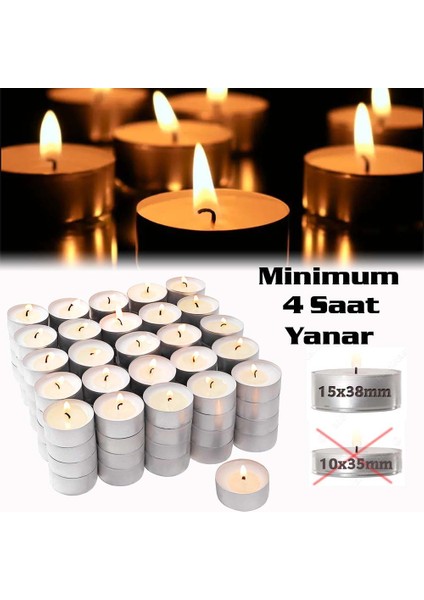 Kalın Tealight Mum Seti 100 Adet Minimum 4 Saat Yanar MA089