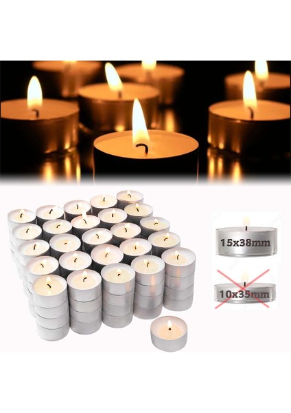 Kalın Tealight Mum Seti 100 Adet Minimum 4 Saat Yanar MA089