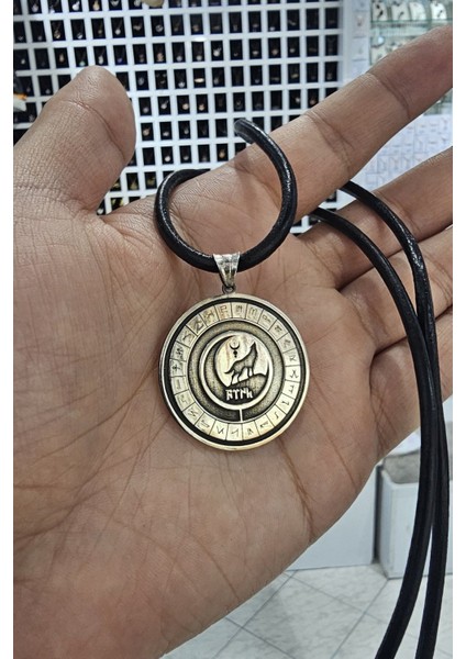 925 Ayar Gümüş Deri Kordonlu Bozkurt Kolye