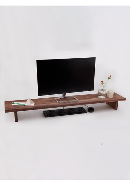 Uzun Bilgisayar Standı Monitör Pc Laptop Yükseltici Doğal Ahşap