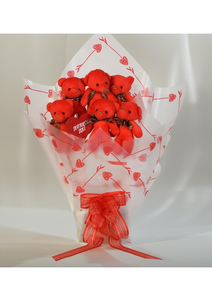 Sevimli 90 cm Peluş Ayı ile Premium Yumoş Kırmızı Peluş Ayıcık Buketi fırsatları
