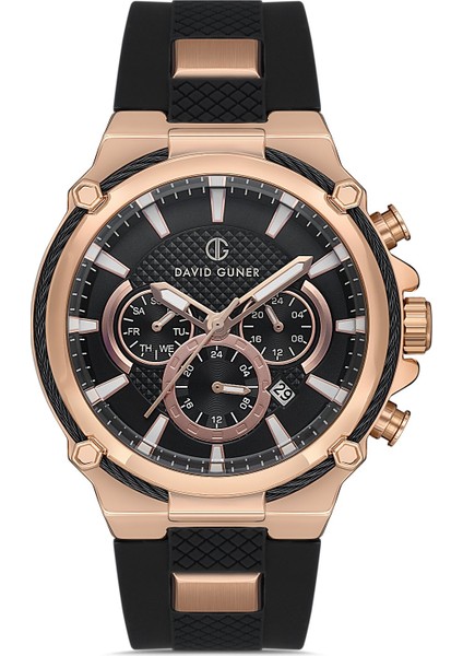Davıd Guner Siyah Silikon Kordonlu Siyah Kadranlı Rose Kaplamalı Multi Fonksiyonlu Erkek Kol Saati fiyatları