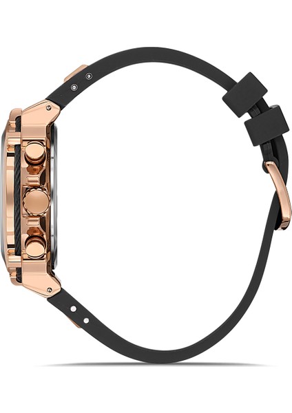 Davıd Guner Siyah Silikon Kordonlu Siyah Kadranlı Rose Kaplamalı Multi Fonksiyonlu Erkek Kol Saati modelleri