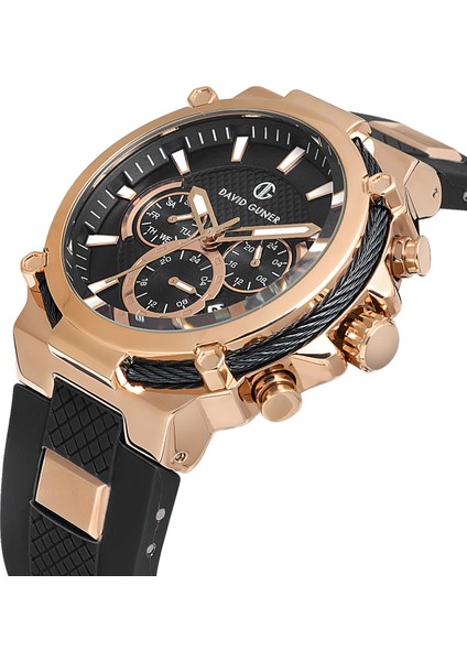 Davıd Guner Siyah Silikon Kordonlu Siyah Kadranlı Rose Kaplamalı Multi Fonksiyonlu Erkek Kol Saati fırsatları