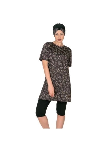 3454 Bayan Yaprak Desenli Yarı Tesettür Mayo