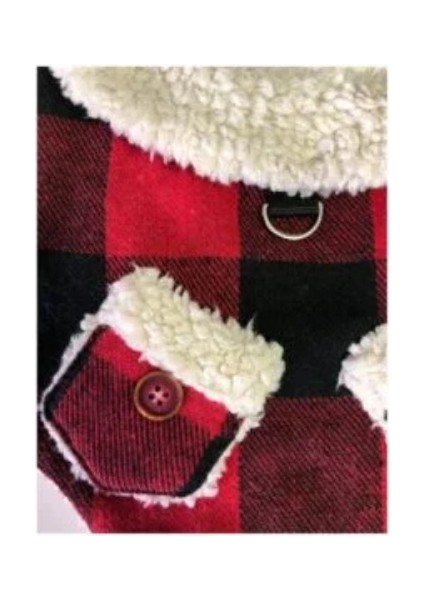 Kedi & Köpekler Için Kırmızı ve Bordo Oduncu Yeleği - Çevresi Peluş Oduncu Yeleği modelleri