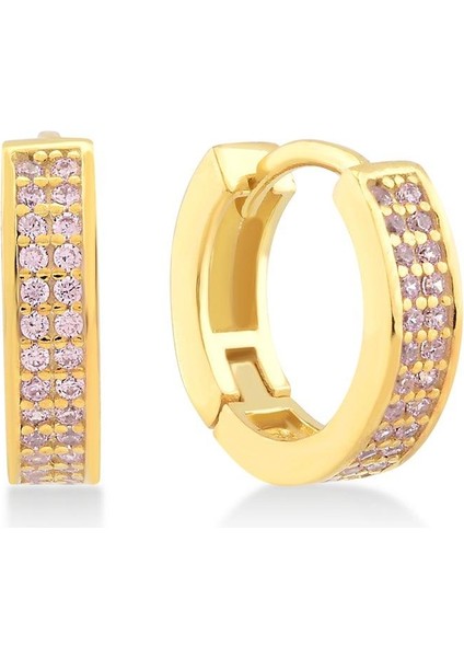 Pink Zirconia Taşlı Yarım Tur Küpe