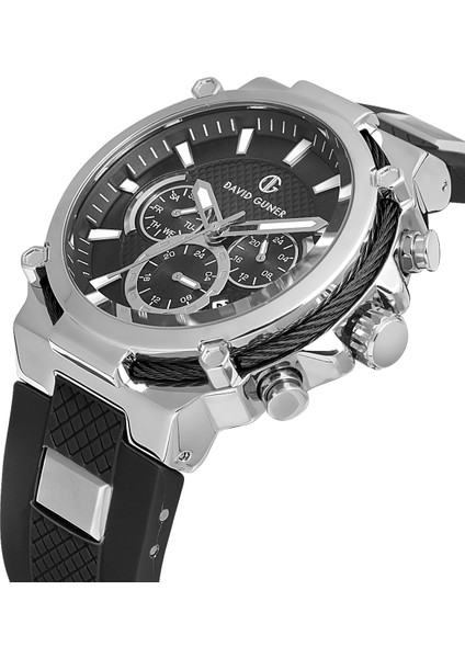 Davıd Guner Siyah Silikon Kordonlu Siyah Kadranlı Gümüş Kasalı Multi Fonksiyonlu Erkek Kol Saati fırsatları