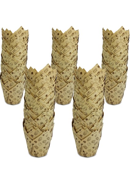 Muffin Kek Kapsülü Kalın Tulip Kraft Desenli 50'li x 5 Paket