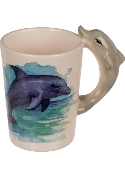 3d Animal Mug Serisi Özel Motifli El Boyaması Yunus Balığı Tasarımlı Kahve Fincanı Kupa Bardak 300 Ml
