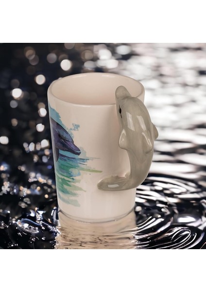 3d Animal Mug Serisi Özel Motifli El Boyaması Yunus Balığı Tasarımlı Kahve Fincanı Kupa Bardak 300 Ml