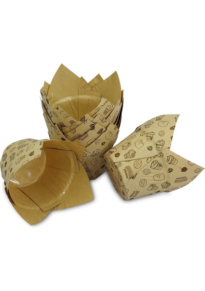Muffin Kek Kapsülü Kalın Tulip Kraft Desenli 50'li x 5 Paket