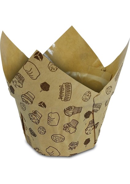Muffin Kek Kapsülü Kalın Tulip Kraft Desenli 50'li x 5 Paket