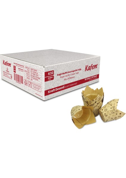 Muffin Kek Kapsülü Kalın Tulip Kraft Desenli 50'li x 30 Paket (Koli)