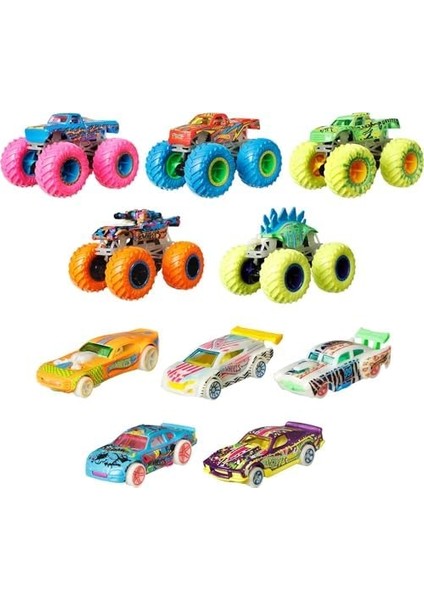 Wheels Monster Trucks Karanlıkta Parlayan Araçlar Paketi, 3 Yaş ve Üzeri, HCB57