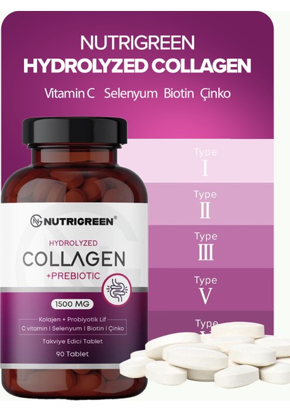 5 Tip Doğal Hidrolize Collagen Probiotic Içerikli 90 Tablet