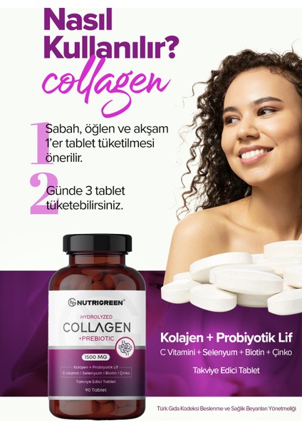 5 Tip Doğal Hidrolize Collagen Probiotic Içerikli 90 Tablet