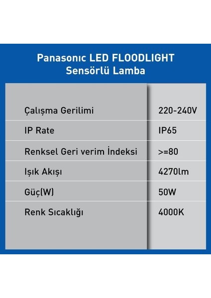 LED Floodlıght Sensor 50W 4270LM 4000K Kelvin-Sarı Işık