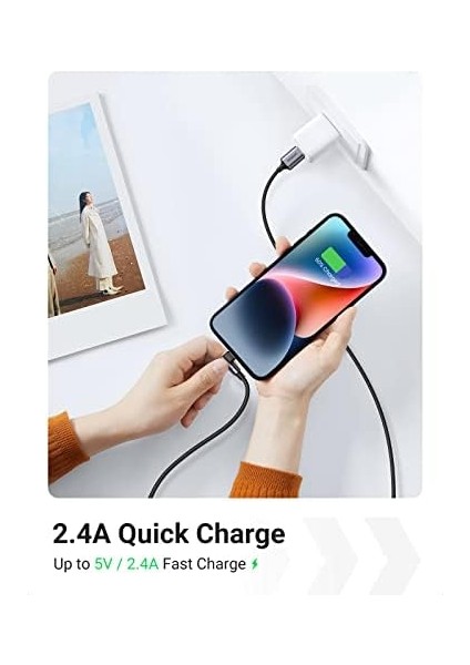 60521 Ugreen Örgülü 90° Lightning iPhone Şarj ve Data Kablosu, Siyah, 1 Metre fiyatları