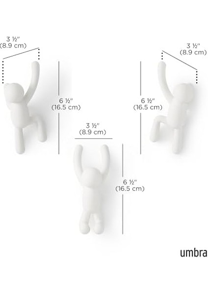 Buddy Haken - Dekorative Wandhaken Garderobe Für Jacken, Schals, Taschen, Rucksäcke, Handtücher Und Mehr, 3er-Set, Weiss