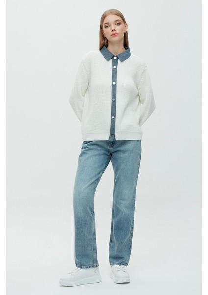 Daıdo Oversize Gömlek Yaka Kadın Triko Mont - Minimalist Tarz