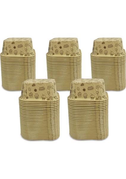 Muffin Kek Kapsülü Kare Kraft Desenli 50'li x 5 Paket