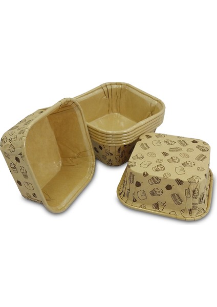 Muffin Kek Kapsülü Kare Kraft Desenli 50'li x 5 Paket