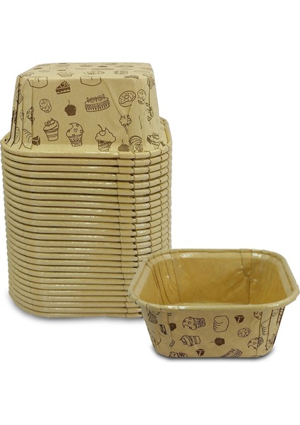 Muffin Kek Kapsülü Kare Kraft Desenli 50'li x 5 Paket