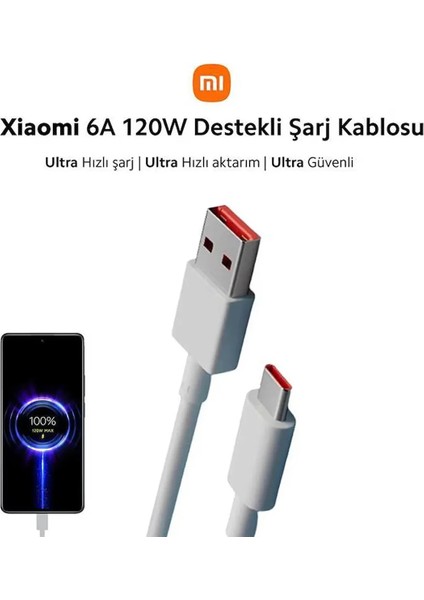 Mi Usb-A'dan Tip C Kablo 6A Beyaz 120W Destekli